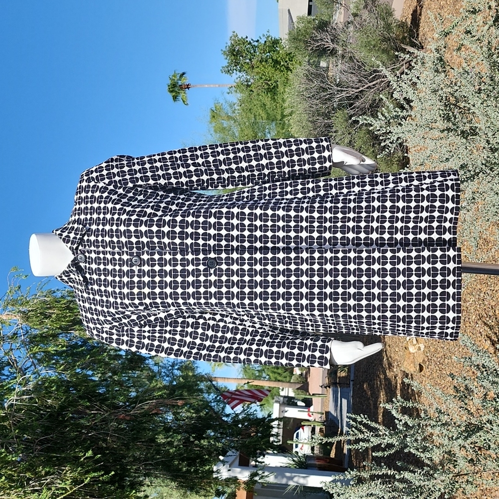 NINE WEST Black White Topper Long Jacket XS Peacoat Driving Coat Retro Mod Vibe - Picture 3 of 16